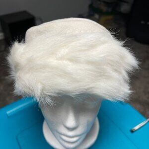 Faux fur white winter pillbox hat